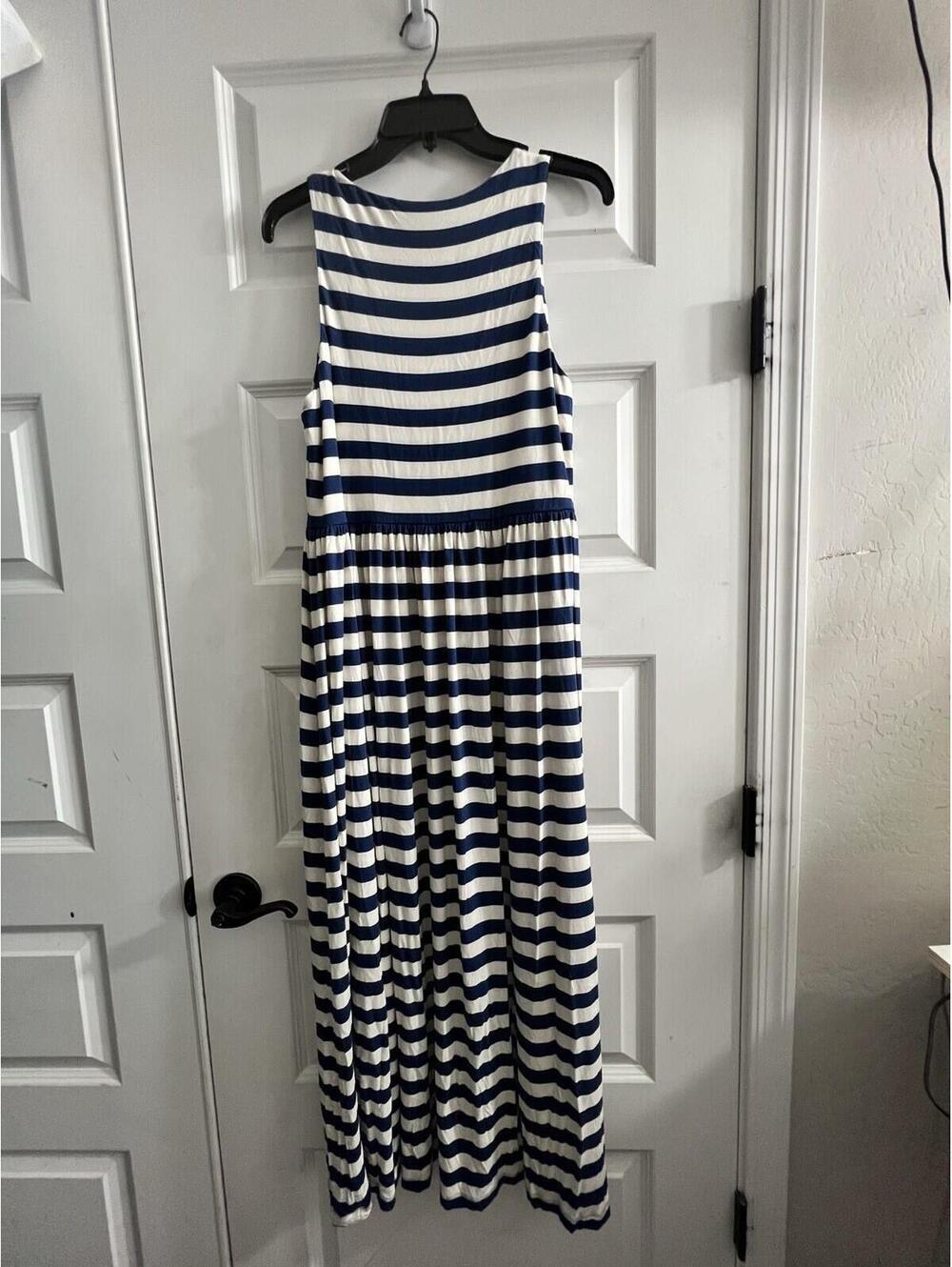 Hatch Maternity Women Sz 2 (M/8-10) Blue White Striped Maxi Dress Summer Cool - Picture 4 of 9